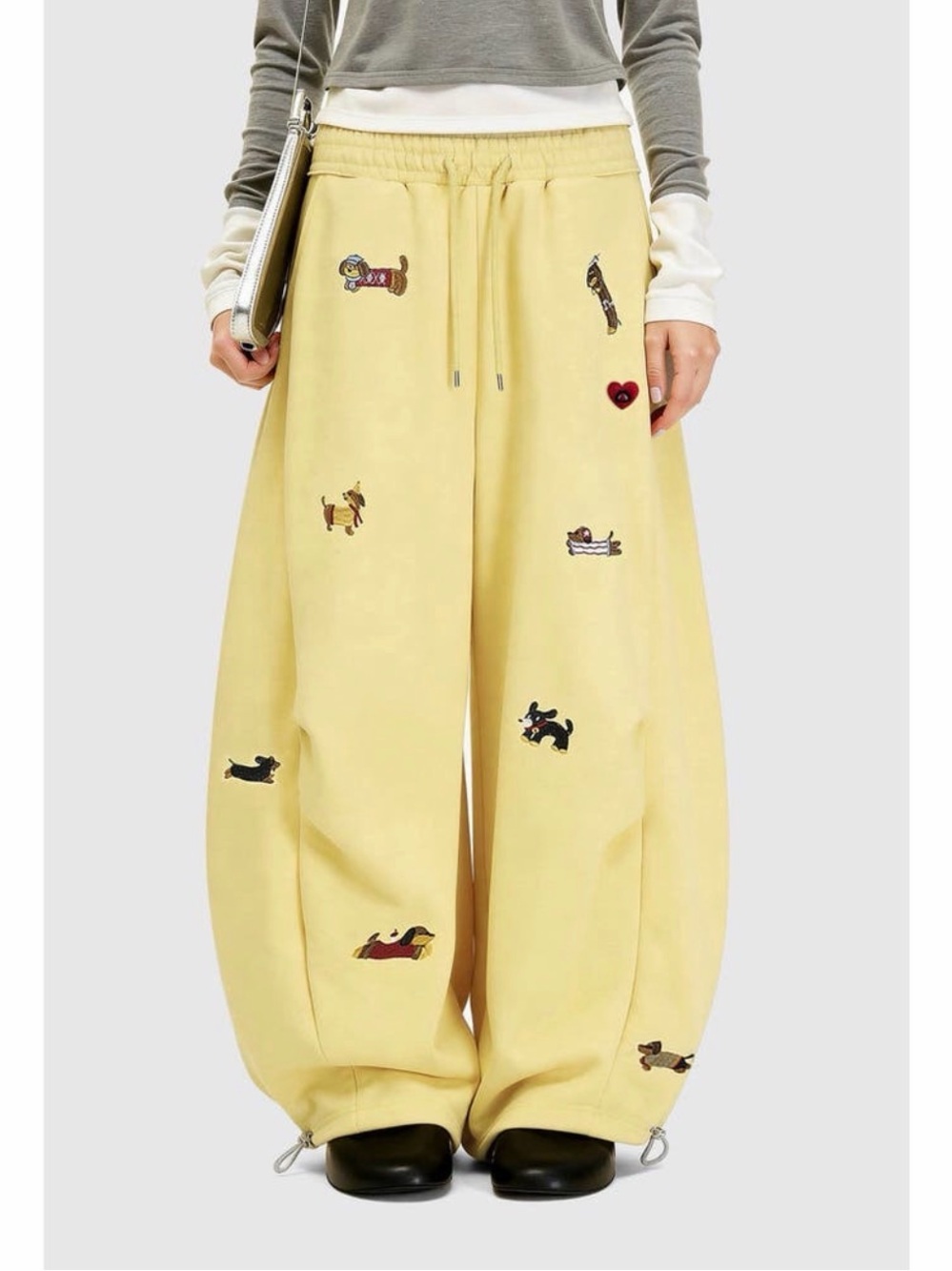 Aelfric Eden Embroidery Dog Baggy Barrel Sweatpants Yellow L